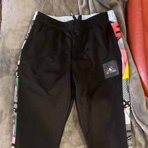Adidas Black Joggers with Colorful Side Stripes